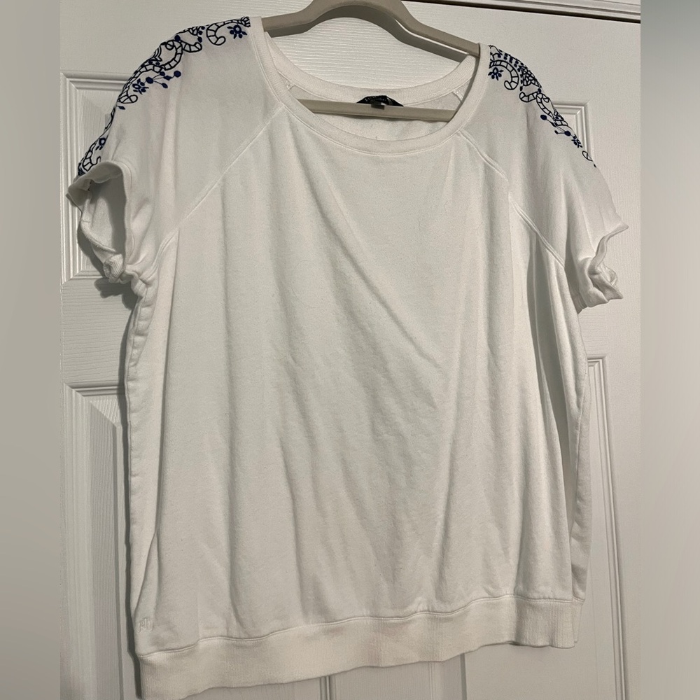Lauren white and blue embroidered top